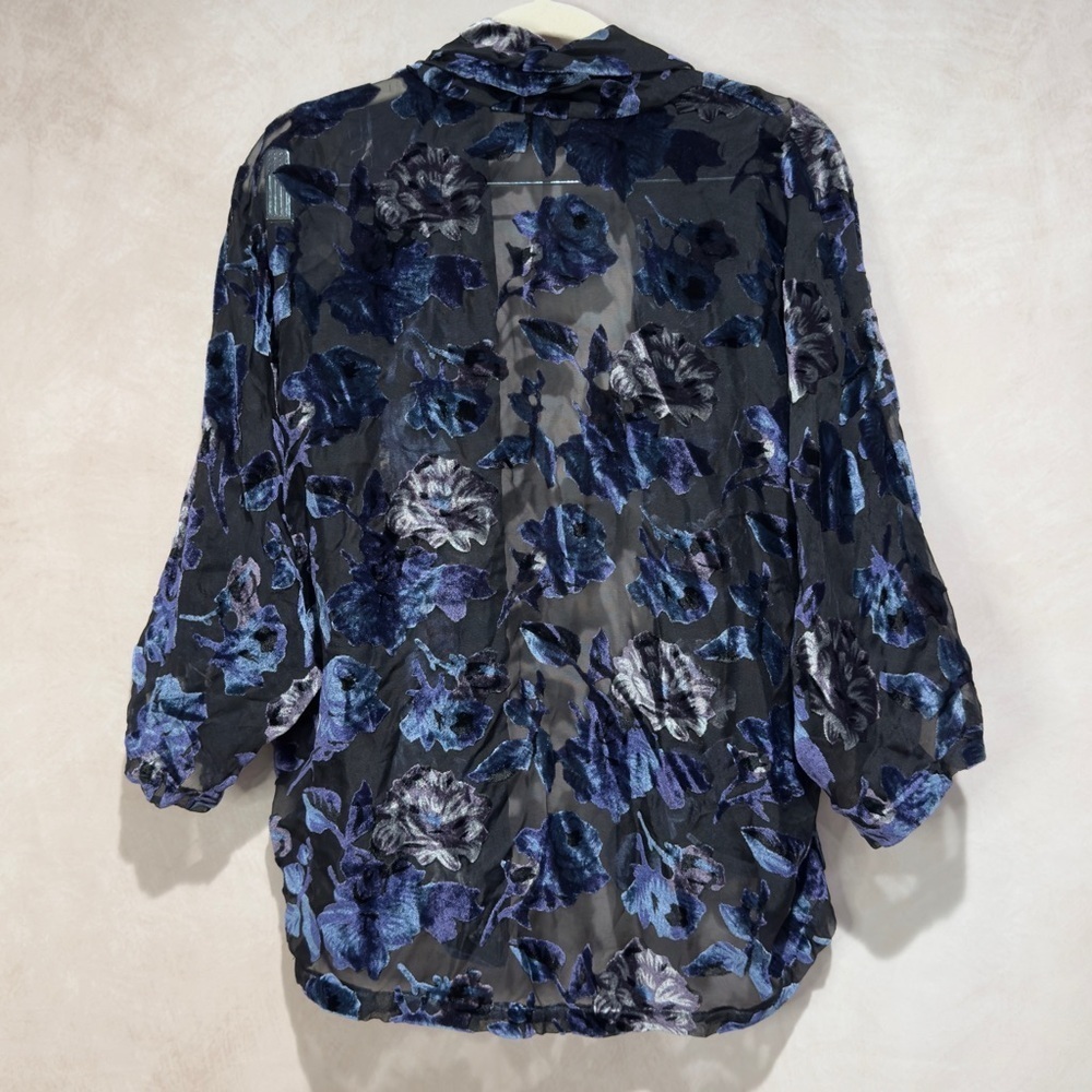 Forever 21 Burnout Velvet Floral Kimono – Black/Blue Sheer Boho Whimsigoth Shawl - Picture 4 of 9